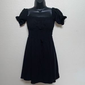 Forever 21 Black Shirred Bust Puff Sleeve Mini Dress Small